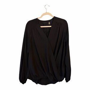 Tahari Black Wrap-Style Long Sleeve Blouse